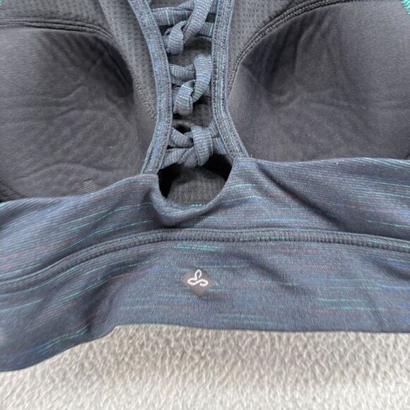 Prana Itzel Space Dye Gray Jersey Knotted Back High Neck Racerback Sports Bra L - Picture 10 of 13